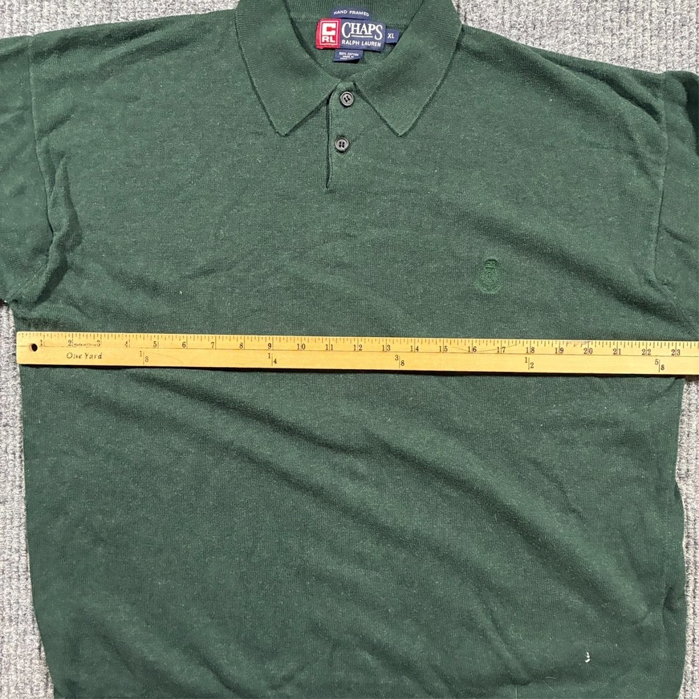 Vintage Chaps Ralph Lauren Mens Polo Shirt XL Green Long Sleeve 90s Hand‎ Framed - Picture 6 of 7